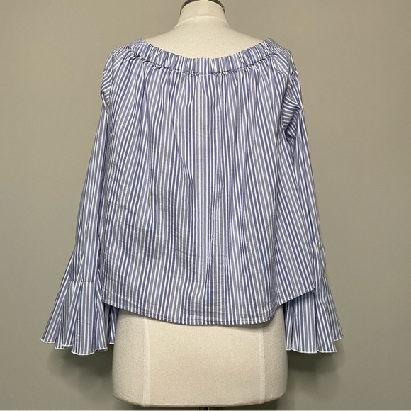 Free People March To The Beat Off The Shoulder Striped Button Down Blouse, Large - Picture 8 of 13